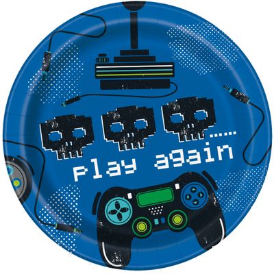 Gamer Birthday 7&quot; Blue Dessert Plates 8ct