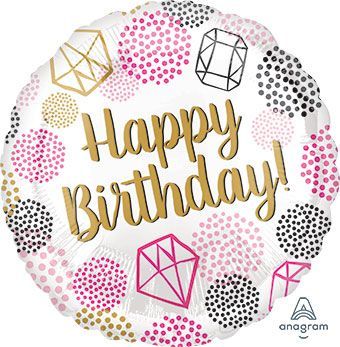 Happy Birthday Gems - 17&quot; Helium Filled Foil Balloon, Ribbon