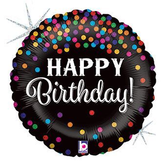 HB Glittering &amp; Holographic Confetti - 18&quot; Helium Filled Foil Balloon, Ribbon