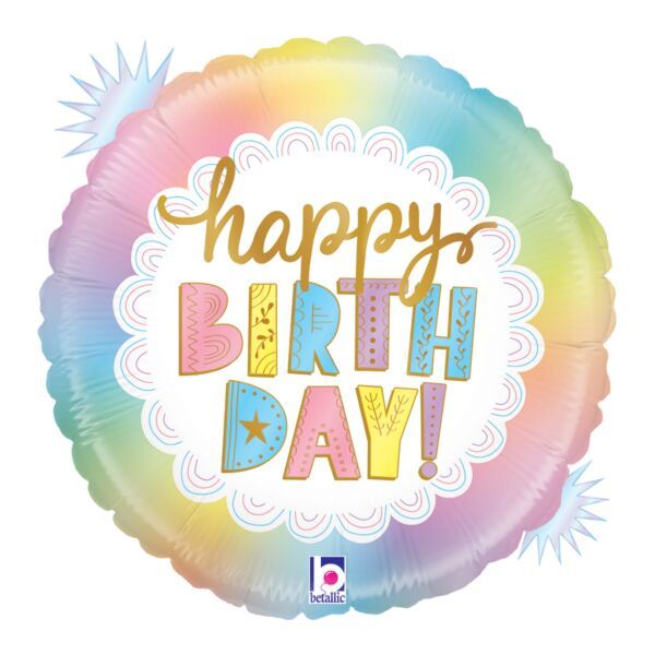 Opal Birthday Holographic - 18&quot; Helium Filled Foil Balloon, Ribbon