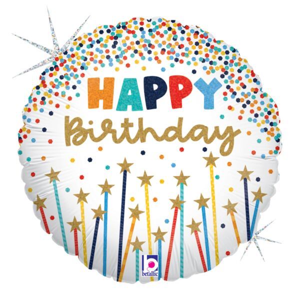 Bday Star Candles Holographic - 18&quot; Helium Filled Foil Balloon, Ribbon