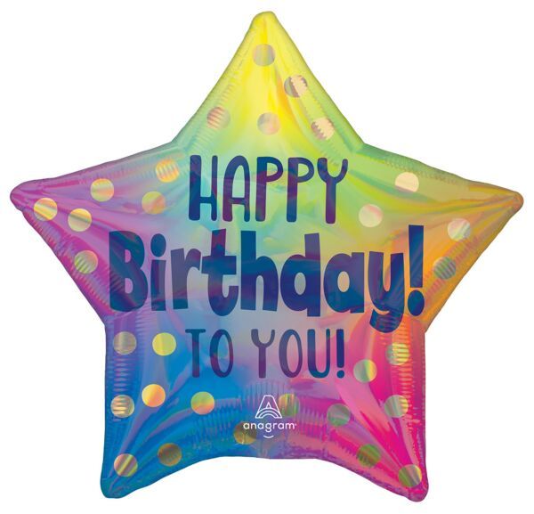 HB to You Gold Dots  Holographic - 19&quot; Helium Filled Foil Balloon, Ribbon