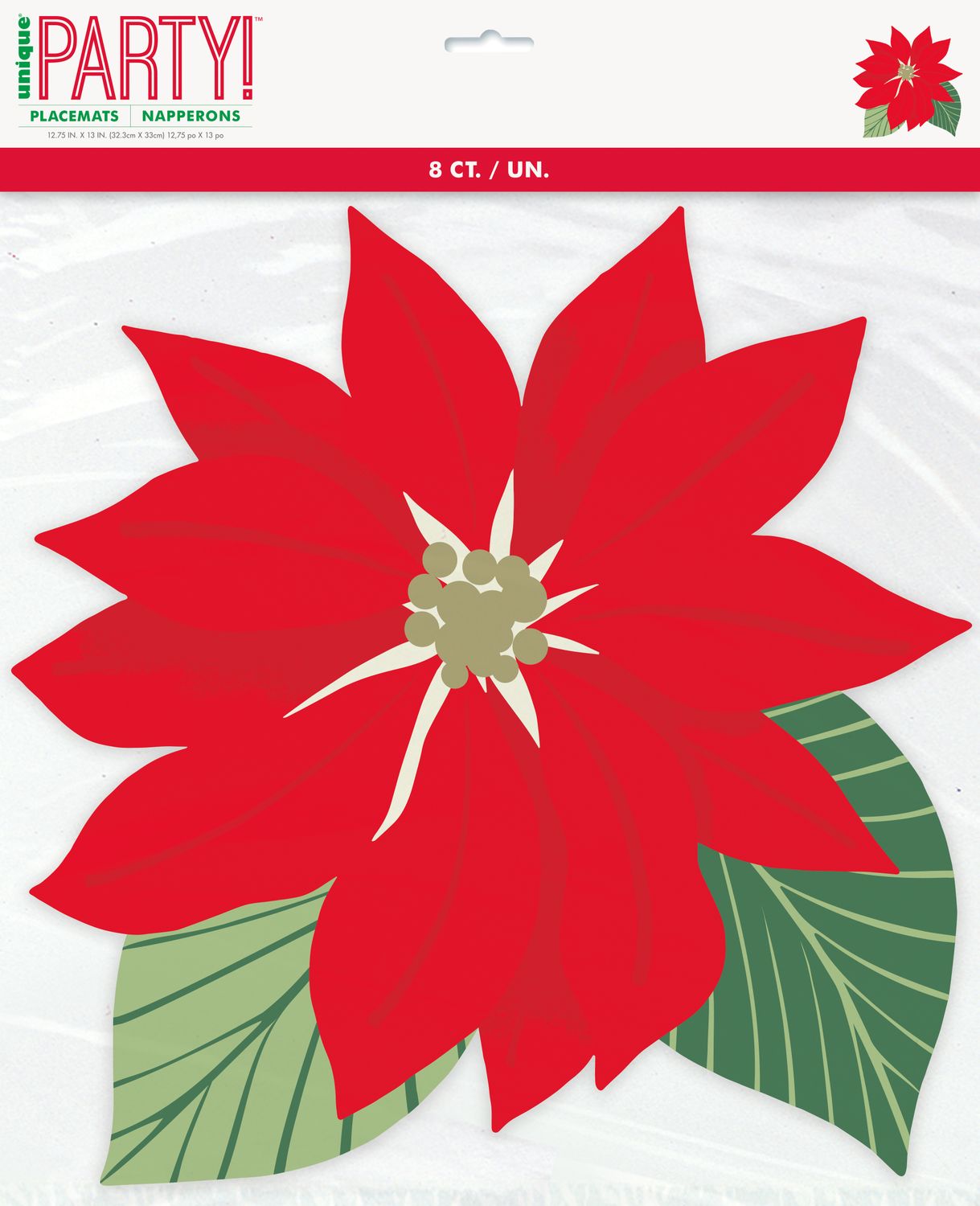 Blooming Holly Poinsettia Shaped Paper Placmats 8 Ct