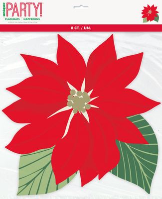 Blooming Holly Poinsettia Shaped Paper Placmats 8 Ct