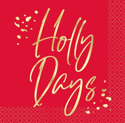 Holly Days - Foil Stamp Beverage Napkin 16 Ct