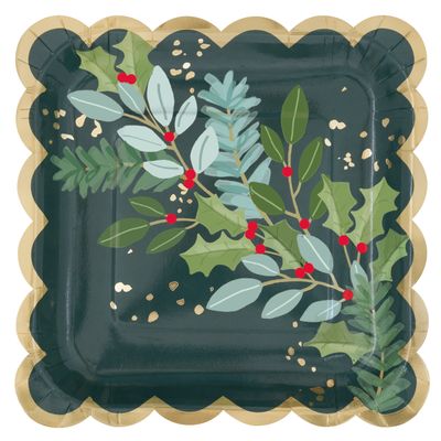 Holly Days - Foil Stamp 9&quot; Square Dinner Plate 8 Ct