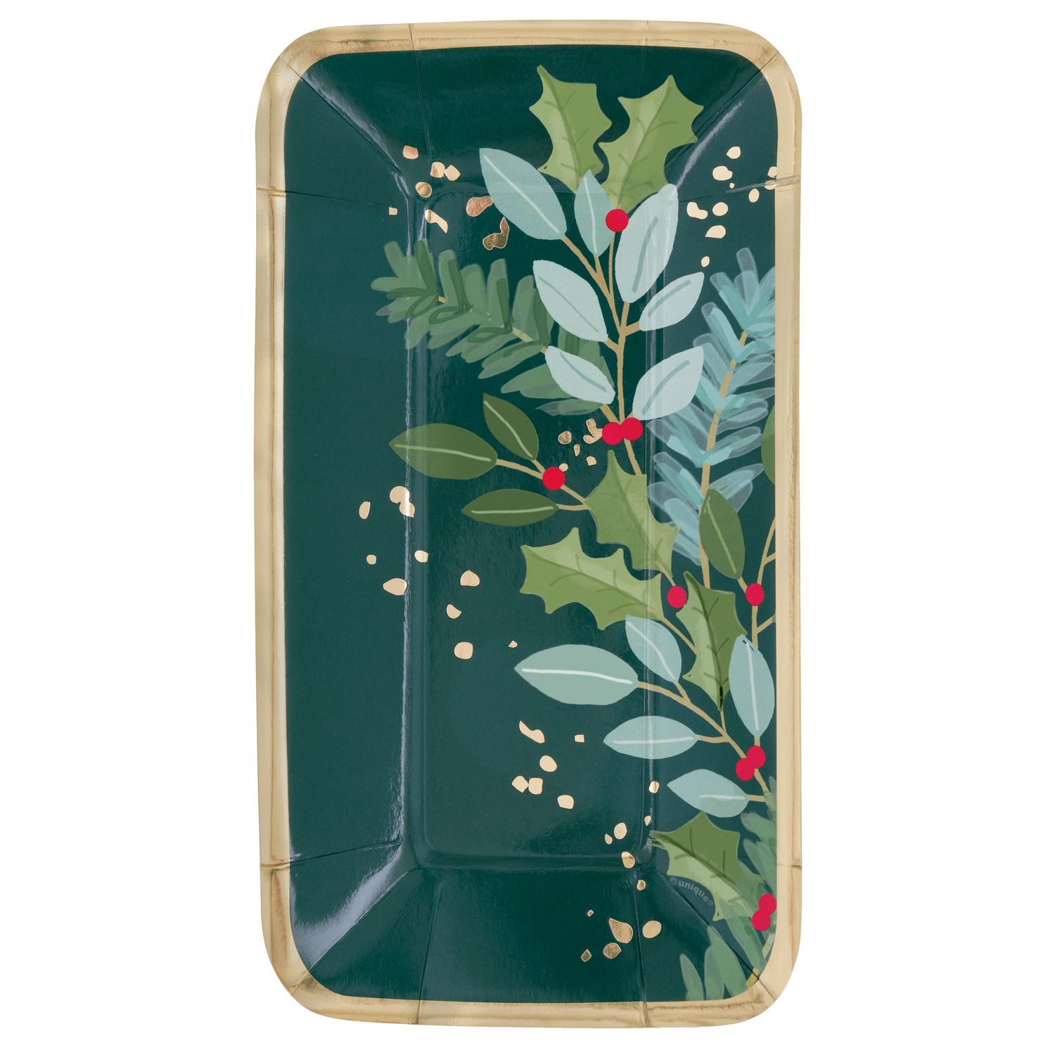 Holly Days - Foil Stamp 9&quot; x 5&quot; Appetizer Plate 8 Ct