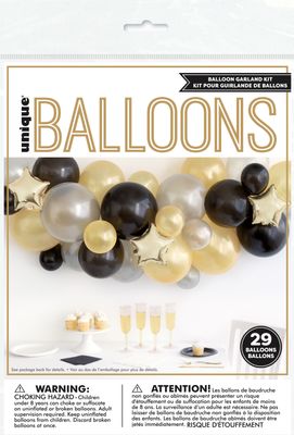 Balloon Garland Kit - Black, Silver and Gold, Foil and Latex Balloons