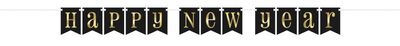 Happy New Year - Foil Gold and Black Banner 7 ft