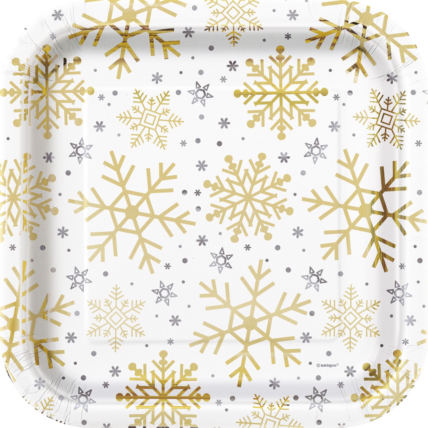 Holiday Snowflakes - Foil Stamp Square 9&quot; Dinner Plate 8 Ct