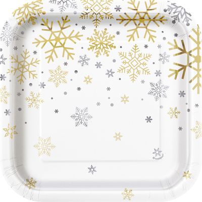 Holiday Snowflakes - Foil Stamp Sq. 7&quot; Dessert Plt 8 Ct