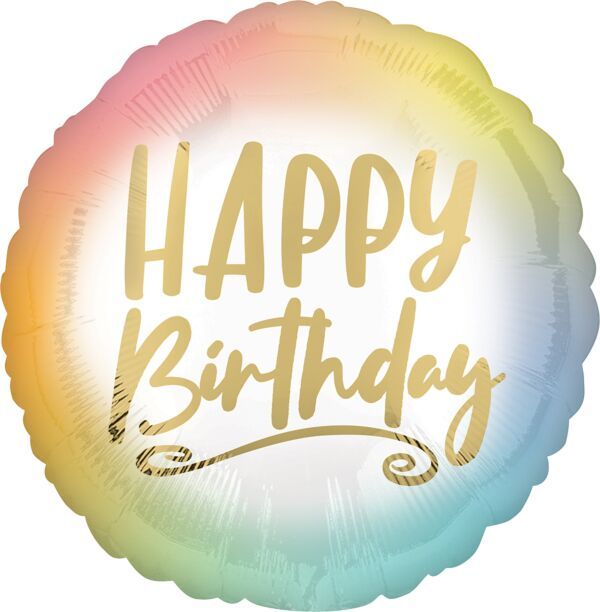 Ombre and Gold HB  - 17&quot; Helium Filled Foil Balloon, Ribbon