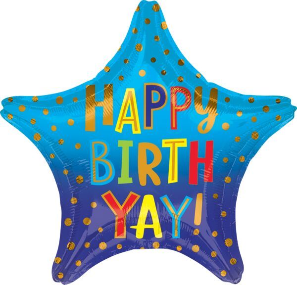 HB Birthday Yay - 19&quot; Helium Filled Foil Balloon, Ribbon