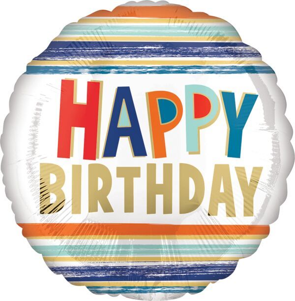 HB Letters &amp; Stripes  - 17&quot; Helium Filled Foil Balloon, Ribbon