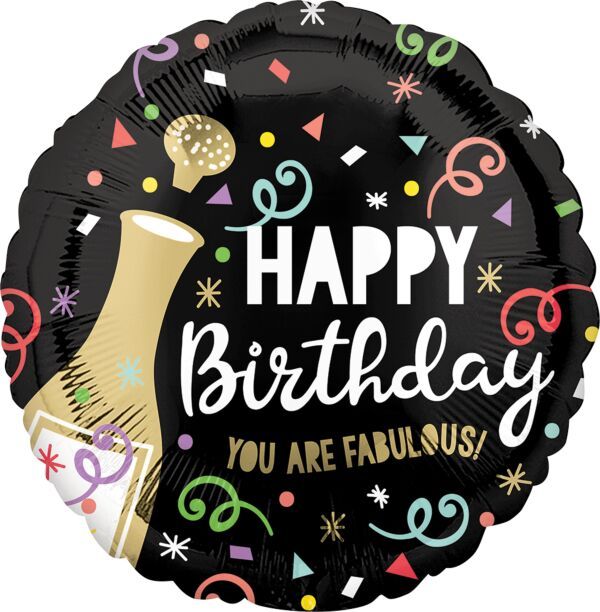 Happy Birthday Bold Bubbly  - 17&quot; Helium Filled Foil Balloon, Ribbon
