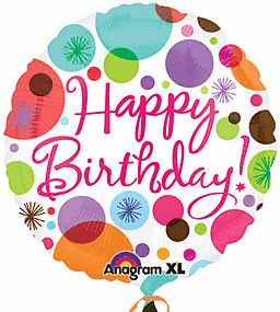 Happy Birthday Polka Dots - 17&quot; Helium Filled Foil Balloon, Ribbon