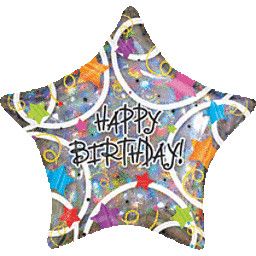 HB Stars Holographic - 32&quot; Helium Filled Foil Balloon, Ribbon