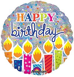 HB Shimmer Candles Holographic - 32&quot; Helium Filled Foil Balloon, Ribbon