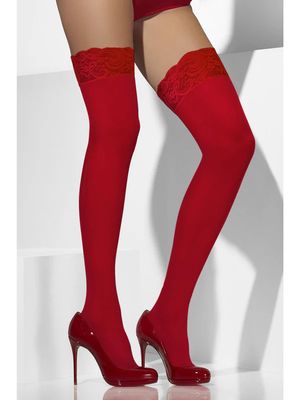 Sheer Hold-Up Tights Red Lace Top