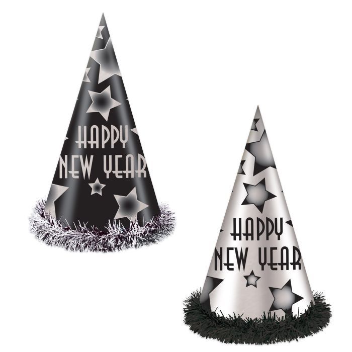 Happy New Year Party Hat - Black/Silver