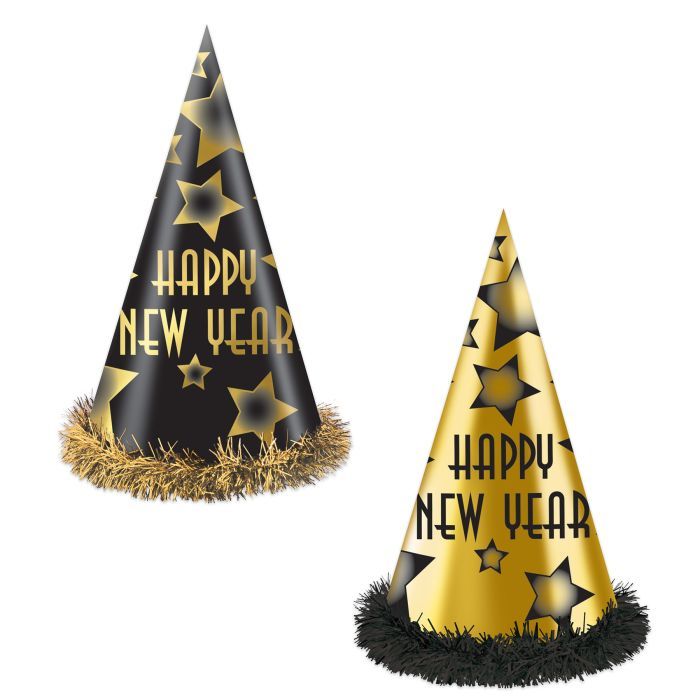 Happy New Year Party Hat - Black/Gold