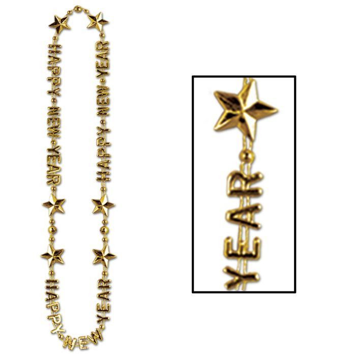 Happy New Year Bead Necklacke Gold
