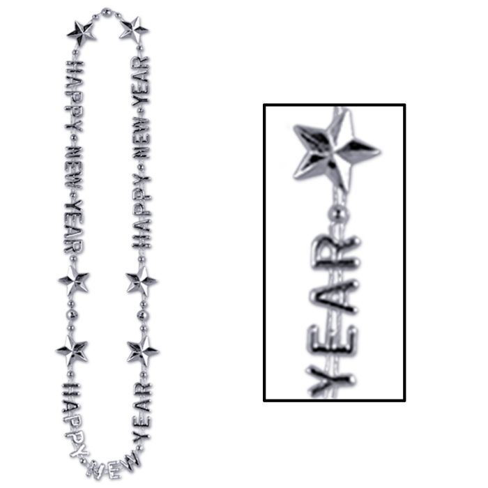 Happy New Year Bead Necklacke Silver