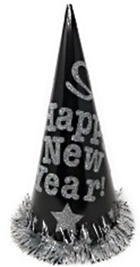 Glitter Cone Hat w/Tinsel Trim Silver