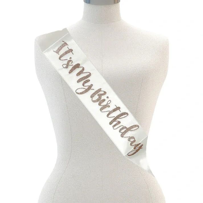 Its My Birthday Sash - White Luxury Rose Stone