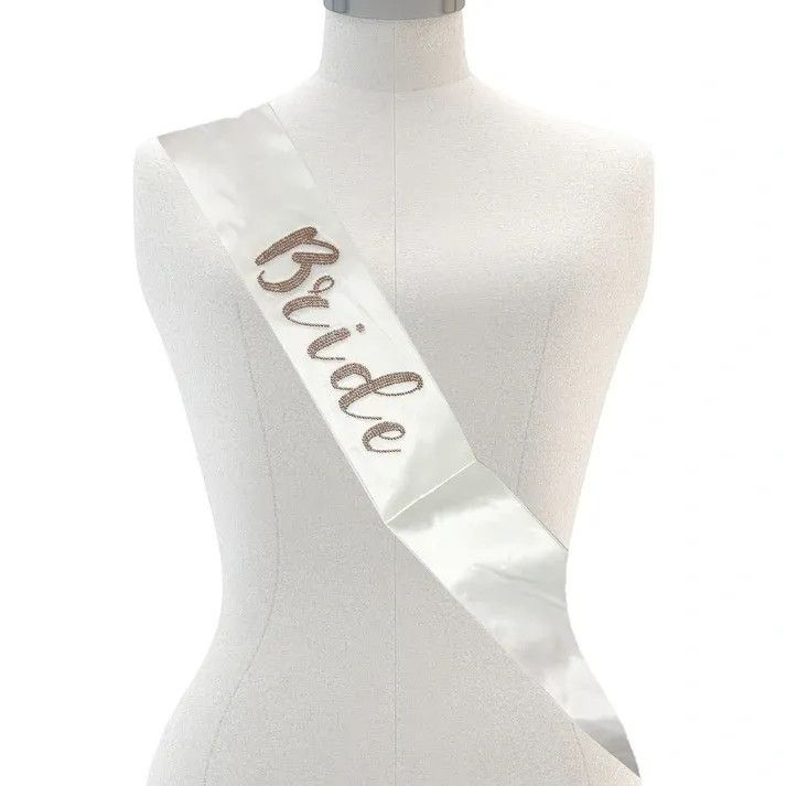 Bride Sash - White Luxury Rose Stone