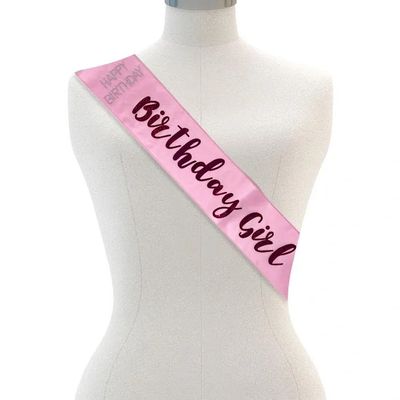 Birthday Girl Sash - Pink, Silver Stones, Halographic