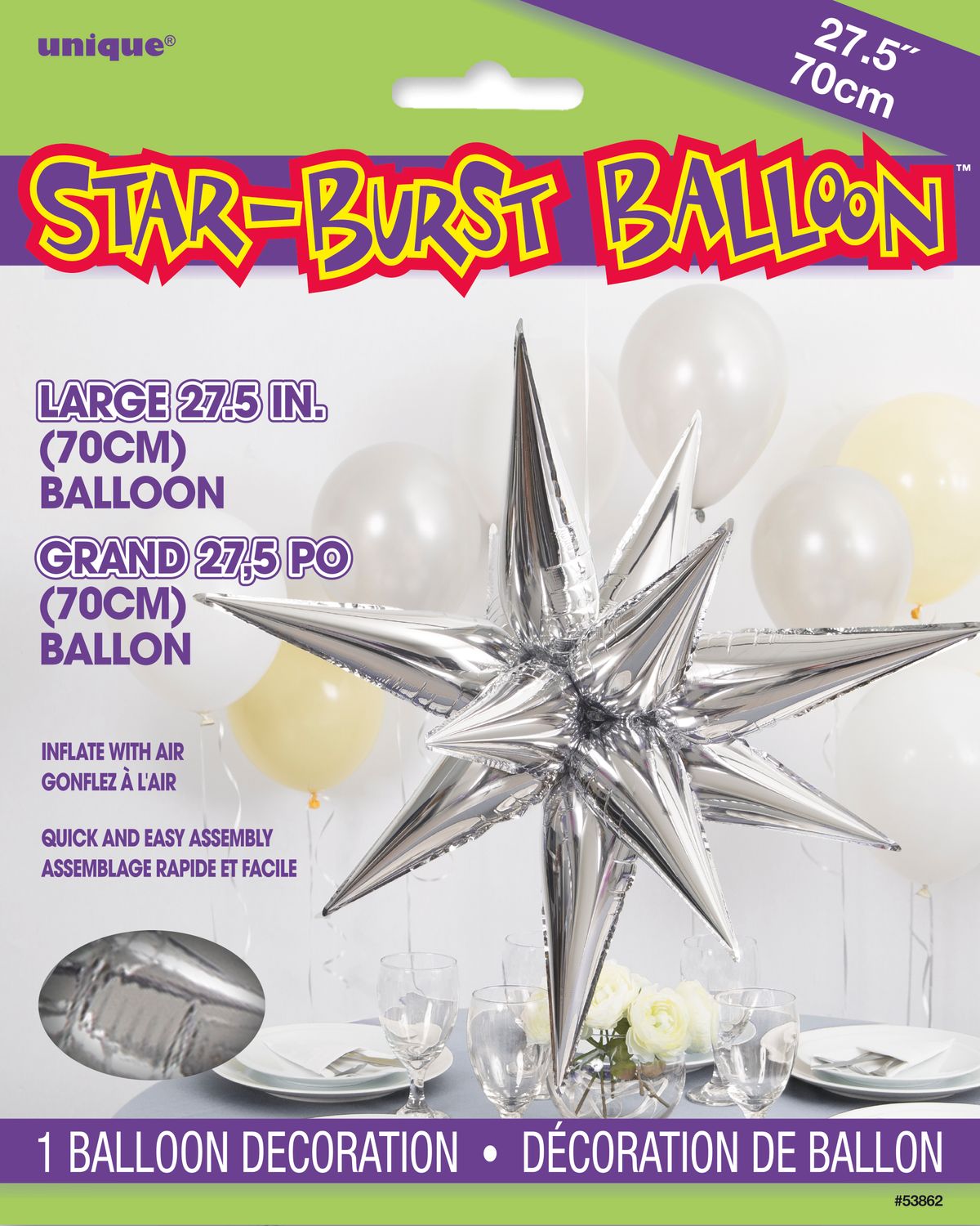 Silver 3D Starburst Air Fill Foil Balloon