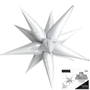 White 3D Starburst Air Fill Foil Balloon