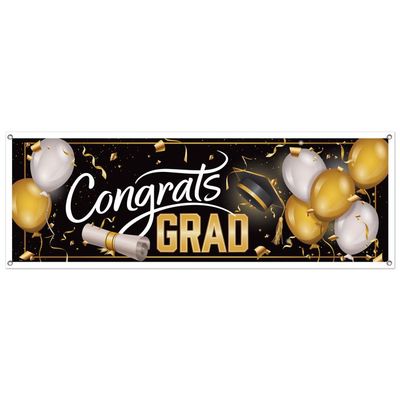 Congrats Grad Banner - Black/Gold 5ft