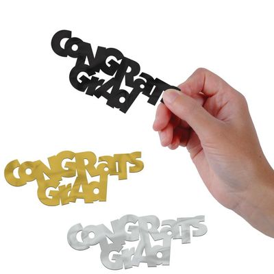 Congrats Grad Jumbo Confetti - Black/Gold  2&quot; x 5&quot;