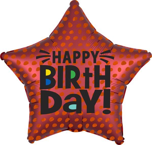 Satin Star Birthday - 19&quot; Helium Filled Foil Balloon, Ribbon