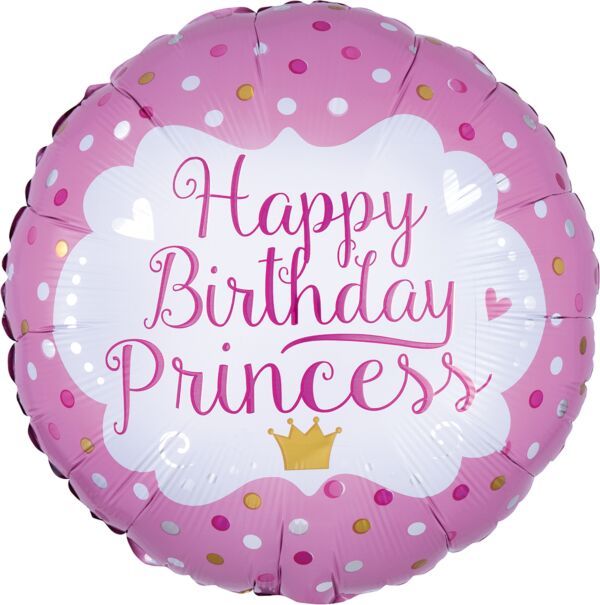 Happy Birthday Princess - 17&quot; Helium Filled Foil Balloon, Ribbon