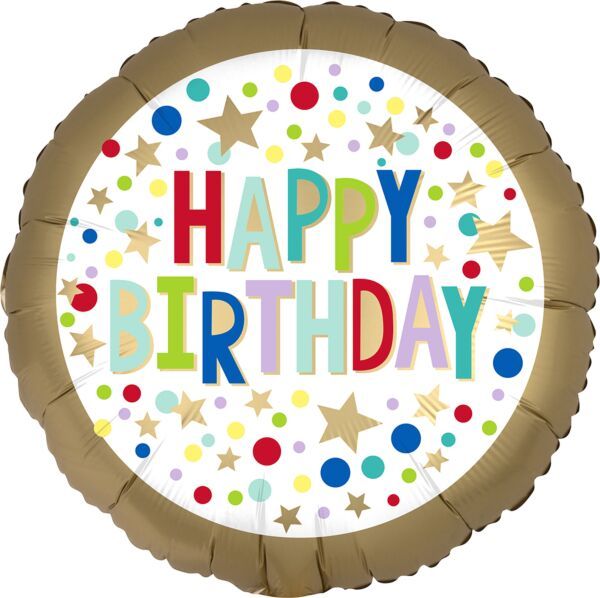 HB Gold Satin Dots - 18&quot; Helium Filled Foil Balloon, Ribbon