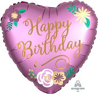 Birthday Satin Flowers - 18&quot; Helium Filled Foil Balloon, Ribbon