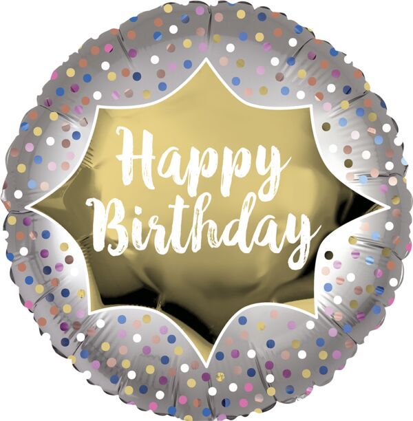 Bday Satin Gold Burst - 18&quot; Helium Filled Foil Balloon, Ribbon