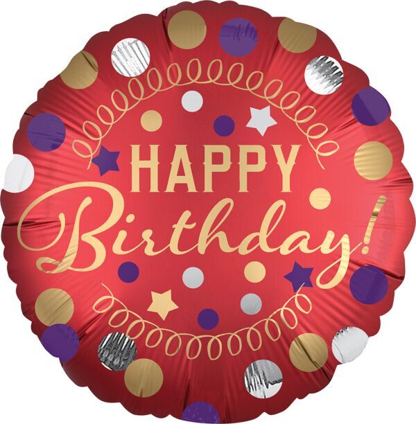 HB Red Satin Party - 18&quot; Helium Filled Foil Balloon, Ribbon