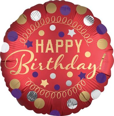 HB Red Satin Party - 18&quot; Helium Filled Foil Balloon, Ribbon