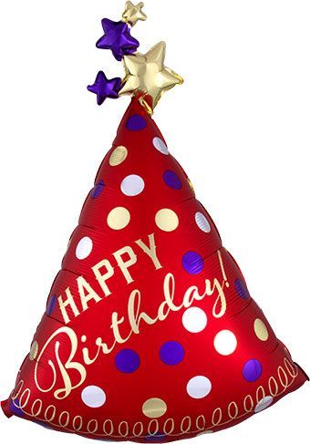 HB Red Satin Party Hat - 27&quot; Helium Filled Foil Balloon, Ribbon