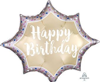Bday Satin Gold Burst - 35&quot; Helium Filled Foil Balloon, Ribbon