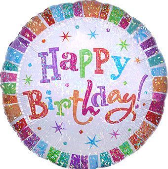 Radiant Birthday Holographic - 32&quot; Helium Filled Foil Balloon, Ribbon
