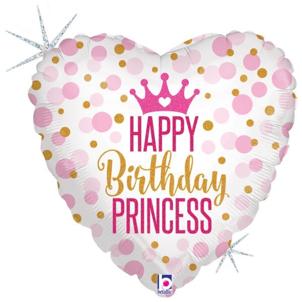 Glitter Birthday Princess Holographic - 18&quot; Helium Filled Foil Balloon, Ribbon