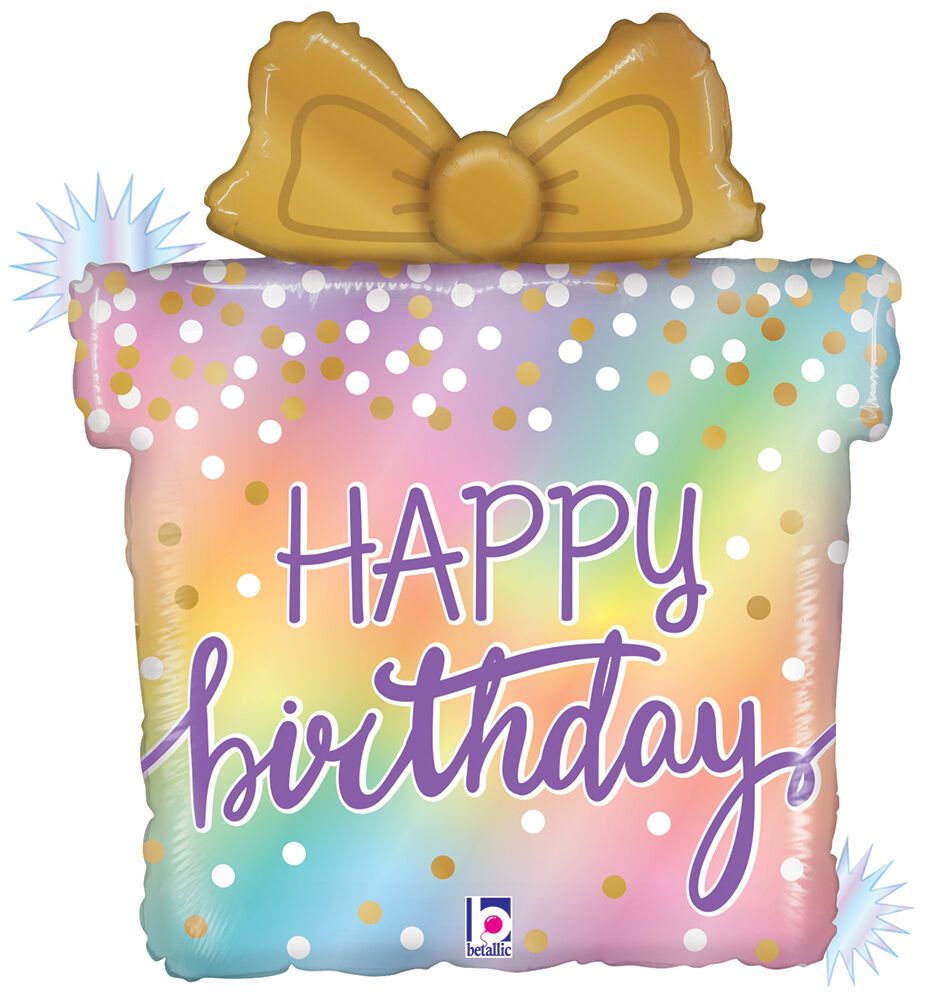 Opal Birthday Present Holographic - 27&quot; Helium Filled Foil Balloon, Ribbon