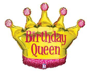 Birthday Crown Queen - 30&quot; Helium Filled Foil Balloon, Ribbon