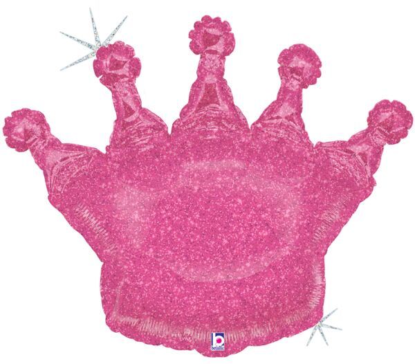 Glittering Crown Pink - 36&quot; Helium Filled Foil Balloon, Ribbon