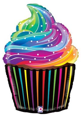Rainbow Cupcake - 27&quot; Helium Filled Foil Balloon, Ribbon